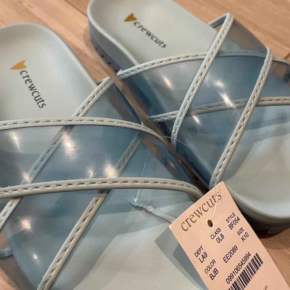 Crewcuts Girls Cross Strap Pool Slides Sandals Vacation Blue Jelly Belly K10